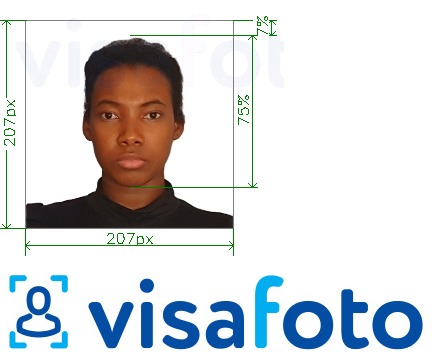 Ejemplo de foto para Visa de Kenia 207x207 píxeles con la especificación del tamaño exacto