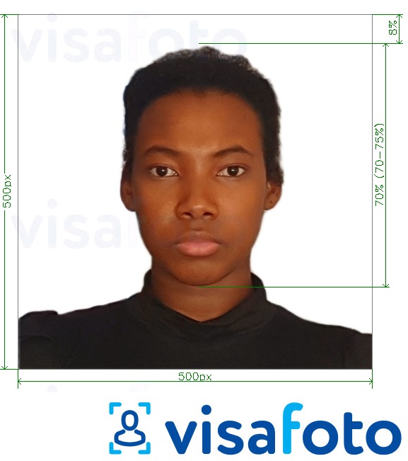 Ejemplo de foto para Kenia e-visa en línea 500x500 píxeles con la especificación del tamaño exacto