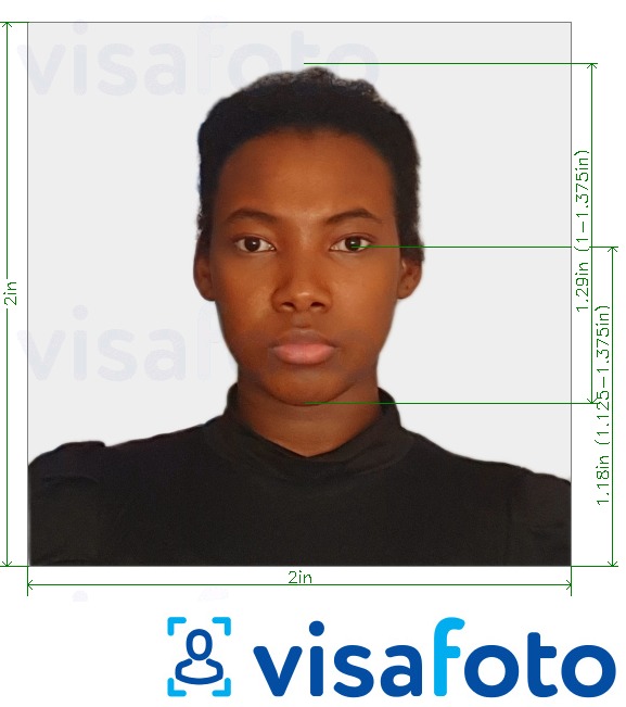 Ejemplo de foto para Pasaporte de Kenia 2x2 pulgadas (51x51 mm, 5x5 cm) con la especificación del tamaño exacto