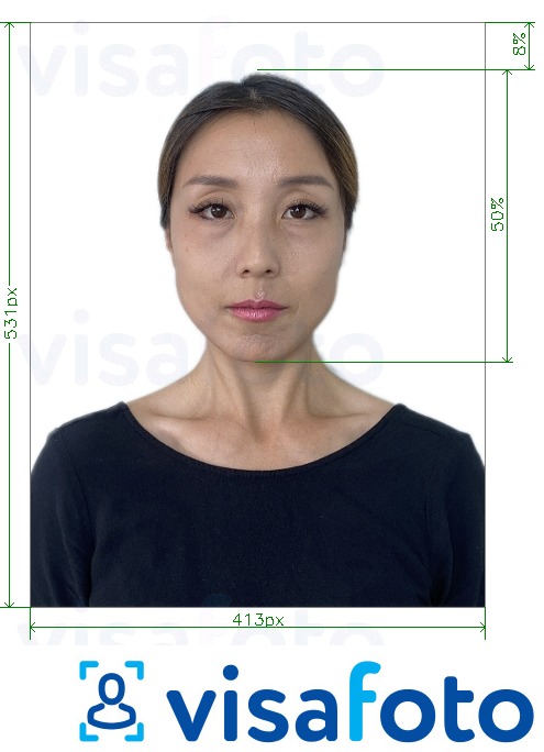 Ejemplo de foto para Pasaporte de Corea en línea con la especificación del tamaño exacto