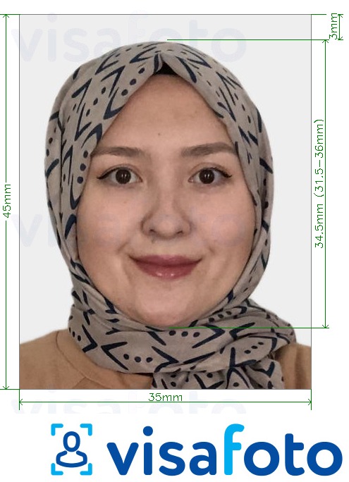 Ejemplo de foto para Tarjeta de identificación de Kazajstán 35x45 mm con la especificación del tamaño exacto