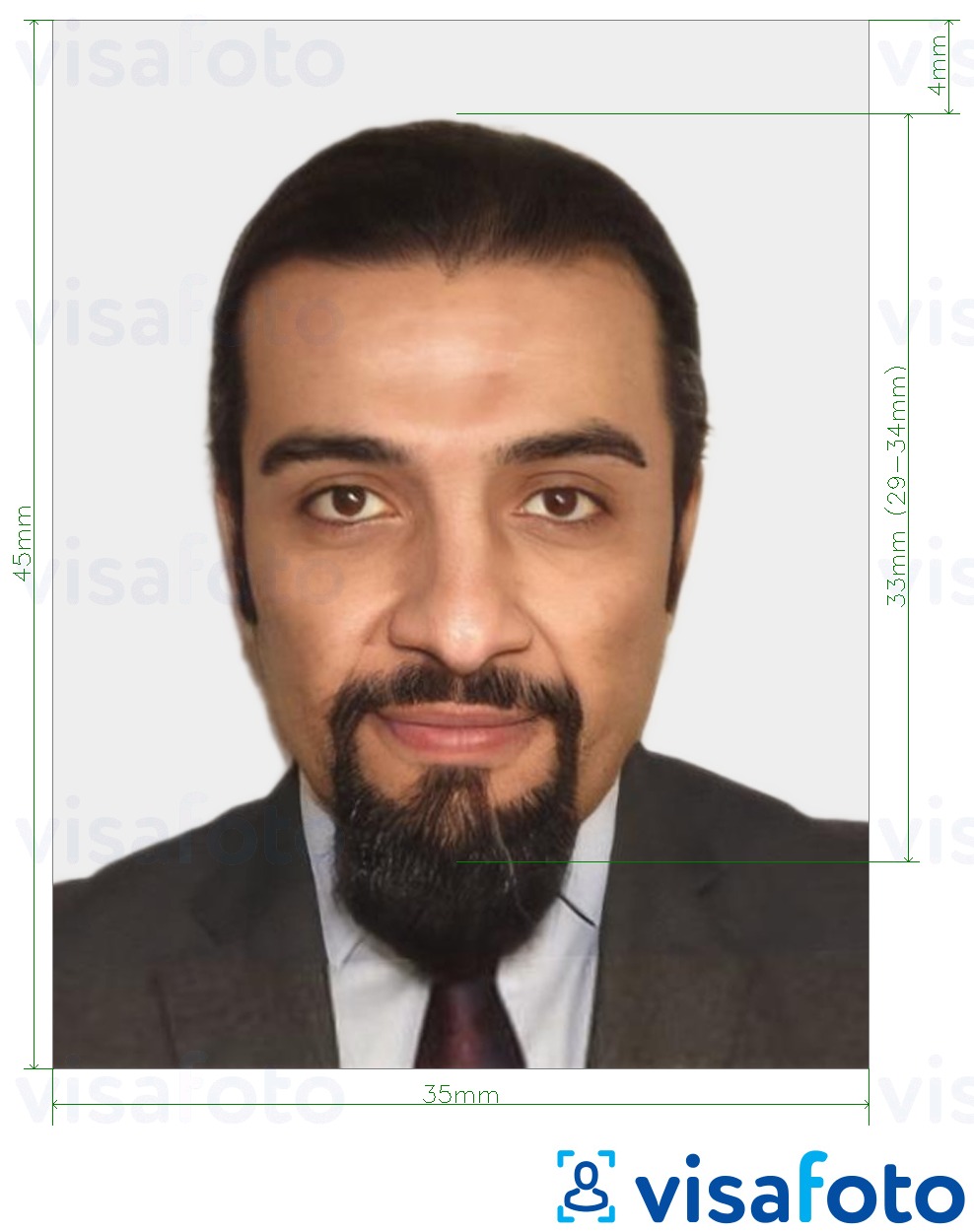Ejemplo de foto para Documento nacional de identidad marroquí 35x45 mm (3,5x4,5 cm) con la especificación del tamaño exacto