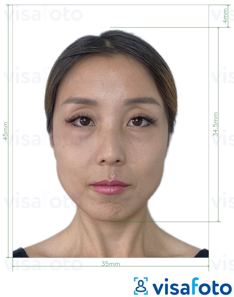 Ejemplo de foto para Tarjeta de identidad de residente de Macao (BIR) 45x35 mm con la especificación del tamaño exacto