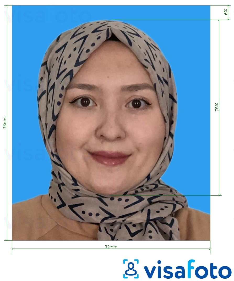Ejemplo de foto para Malasia registro de matrimonio 32x38 mm con la especificación del tamaño exacto