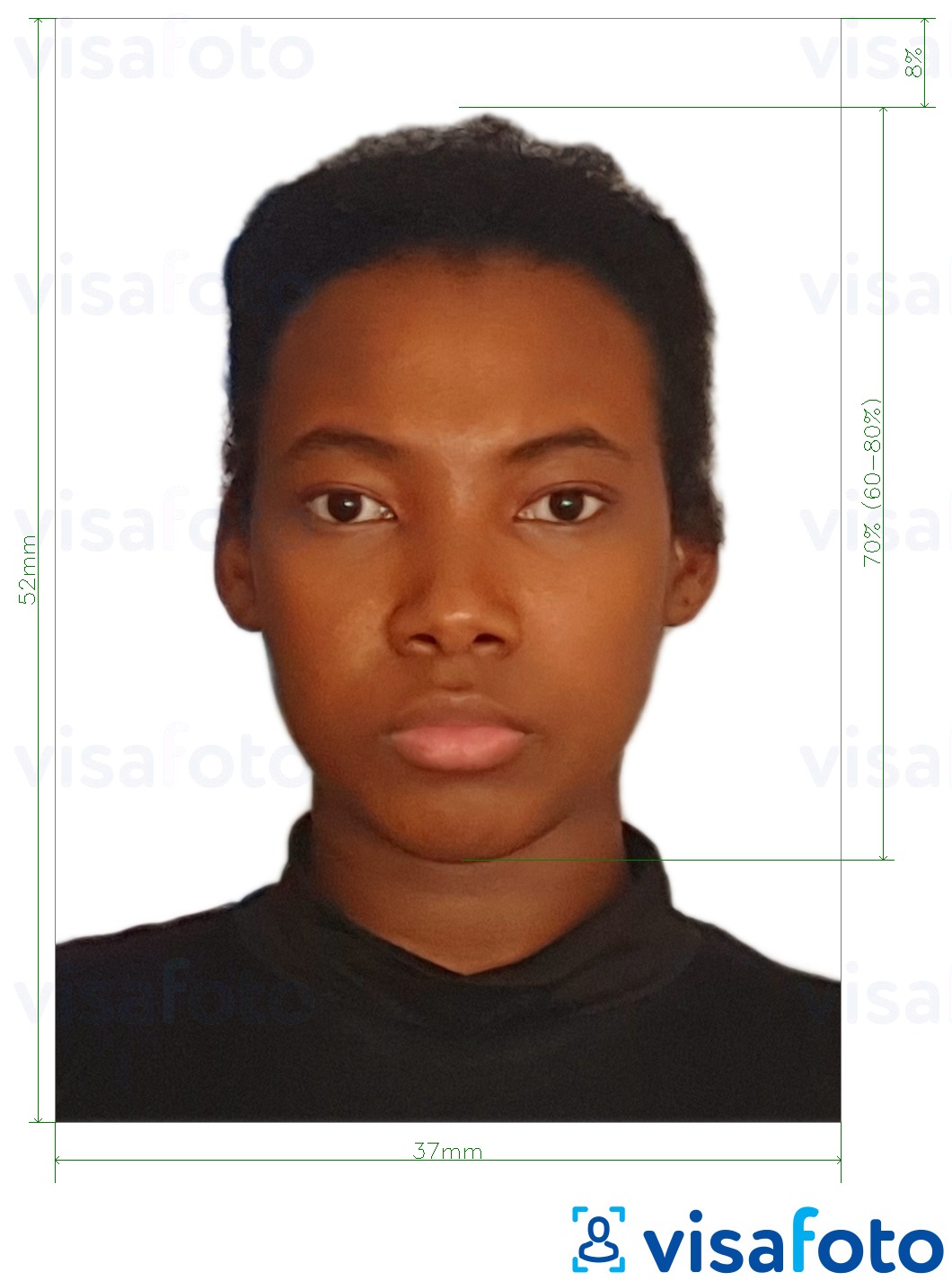 Ejemplo de foto para Visa de Namibia 37x52mm (3.7x5.2 cm) con la especificación del tamaño exacto