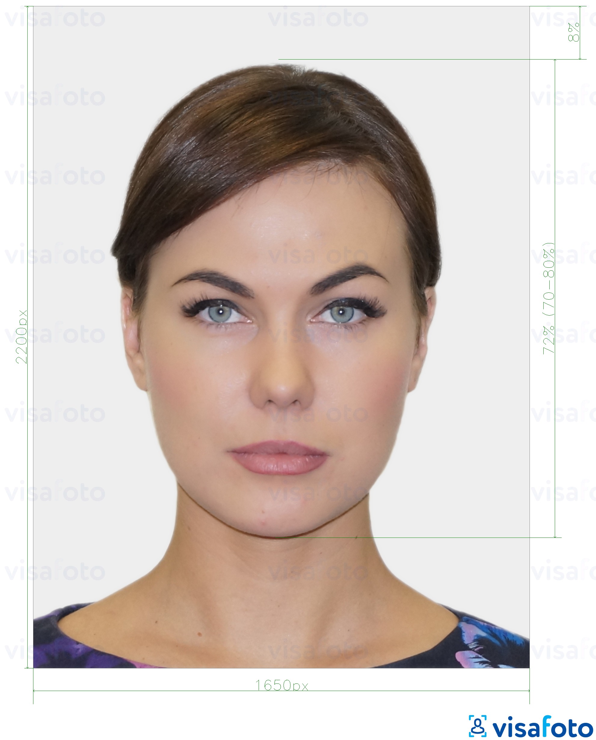 Ejemplo de foto para Visa Nueva Zelanda en línea 900x1200 con la especificación del tamaño exacto