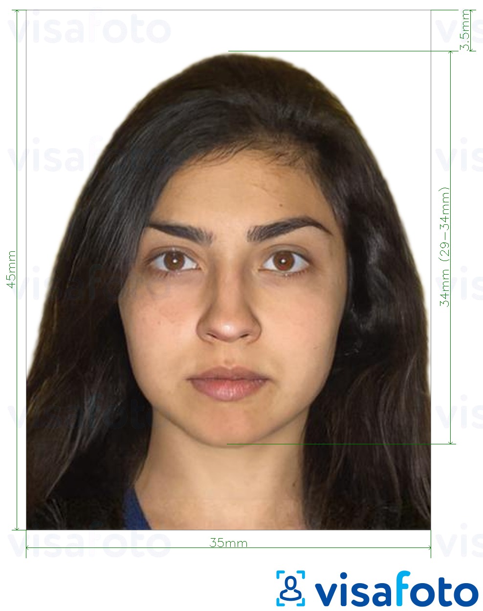 Ejemplo de foto para Certificado de Registro Familiar de Pakistán (NADRA) 35x45 mm con la especificación del tamaño exacto