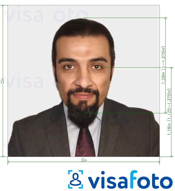 Ejemplo de foto para Pasaporte de Qatar 2x2 pulgadas (51x51 mm) con la especificación del tamaño exacto