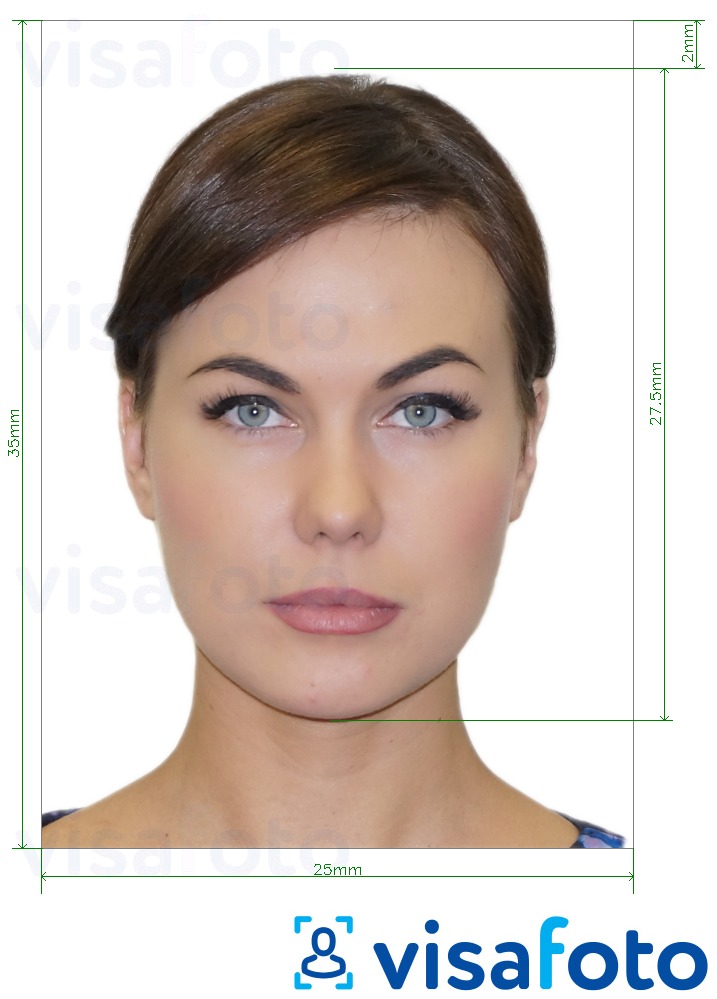 Ejemplo de foto para ID de estudiante Rusia 25x35 mm (2.5x3.5 cm) con la especificación del tamaño exacto