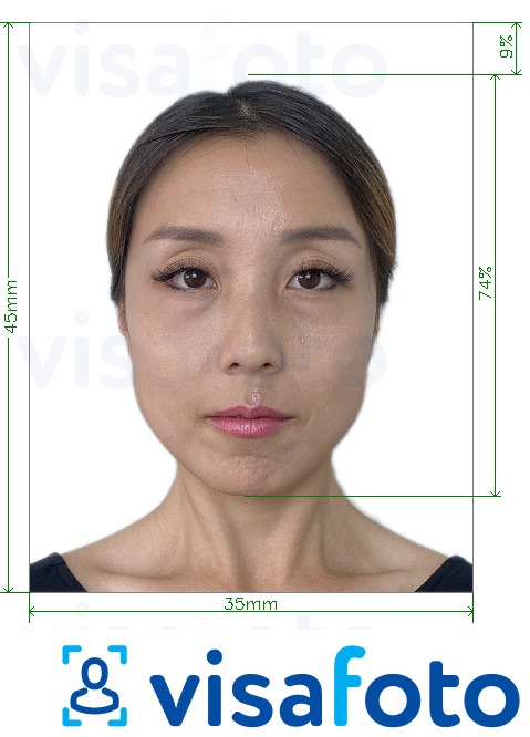 Ejemplo de foto para Certificado de identidad de Singapur 35x45 mm (3.5x4.5 cm) con la especificación del tamaño exacto