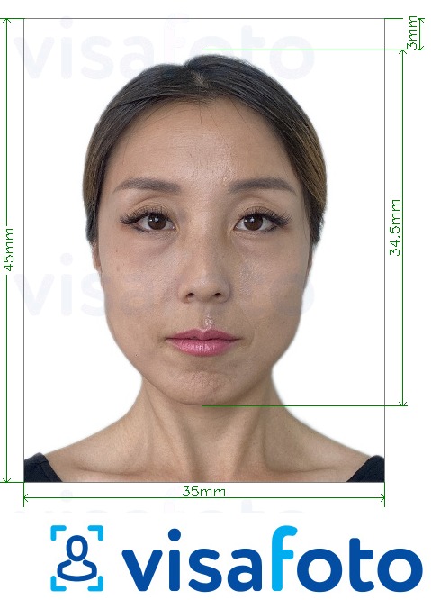 Ejemplo de foto para Certificado de ciudadanía de Singapur 35x45 mm (3.5x4.5 cm) con la especificación del tamaño exacto