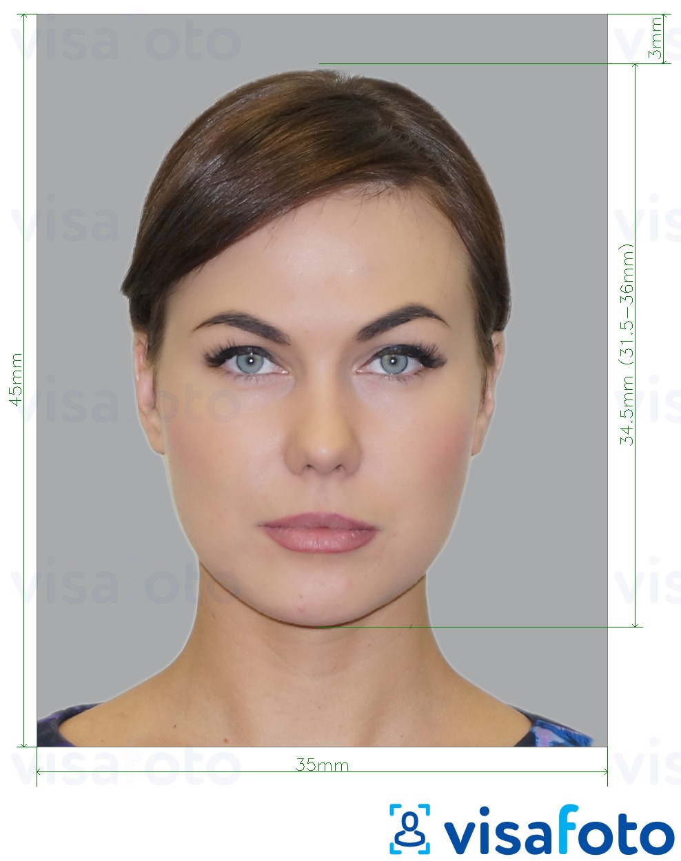 Ejemplo de foto para Tarjeta de identificación de Eslovenia 35x45 mm con la especificación del tamaño exacto