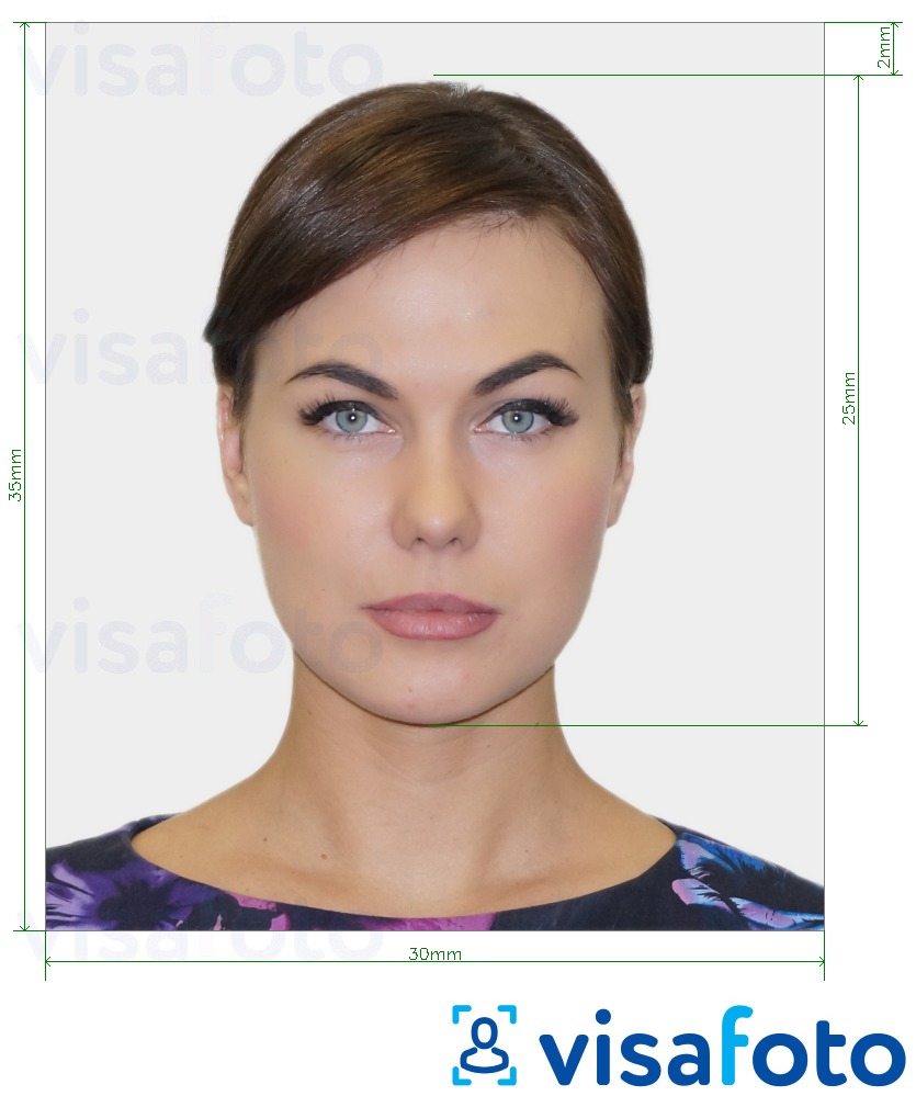 Ejemplo de foto para Eslovaquia Visa 30x35 mm (3x3.5 cm) con la especificación del tamaño exacto