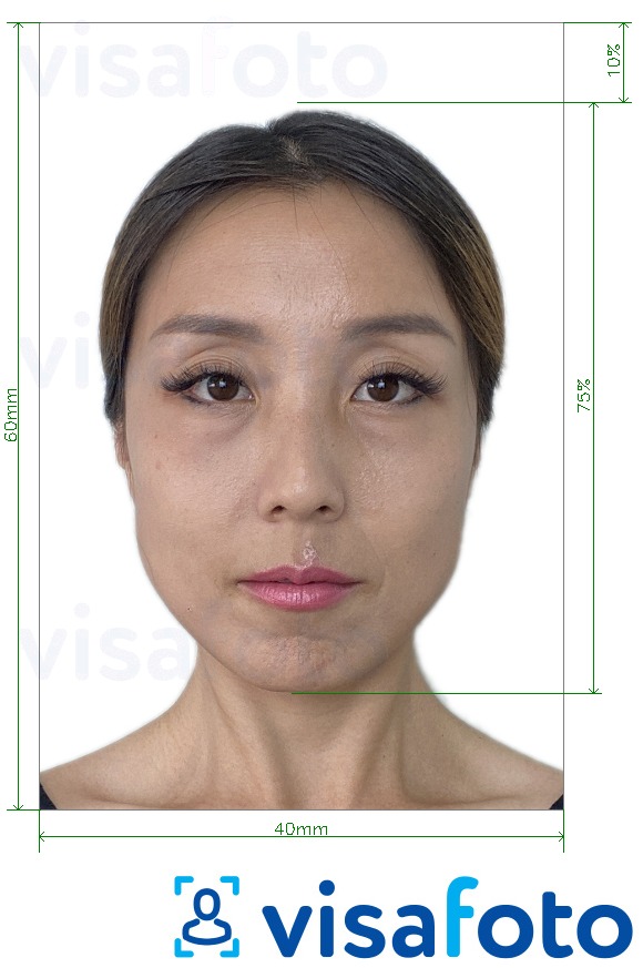 Ejemplo de foto para Certificado de residencia de Tailandia 4x6 cm (40x60 mm) con la especificación del tamaño exacto
