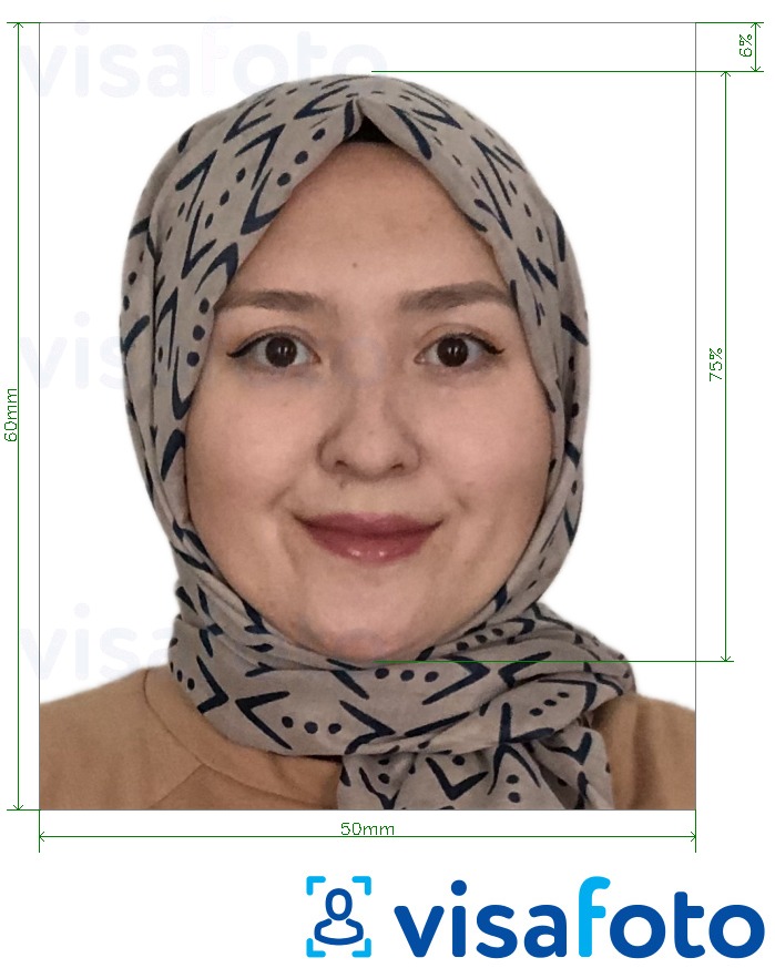 Ejemplo de foto para Tayikistán e-visa 5x6 cm (50x60 mm) con la especificación del tamaño exacto