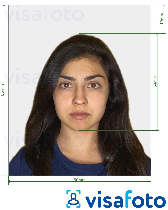 Ejemplo de foto para Visa Turquía 50x60 mm (5x6 cm) con la especificación del tamaño exacto