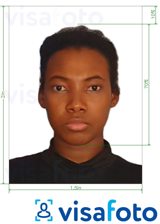 Ejemplo de foto para Pasaporte de Zambia 1.5x2 pulgadas (51x38 mm) con la especificación del tamaño exacto