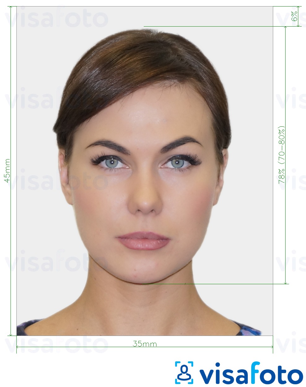 Ejemplo de foto para Foto para pasaporte biométrico con la especificación del tamaño exacto