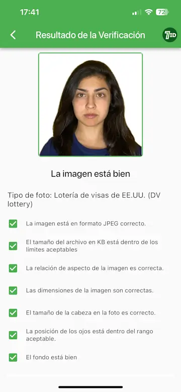 La aplicación 7ID validará tu foto si cumple con los requisitos de la Lotería DV